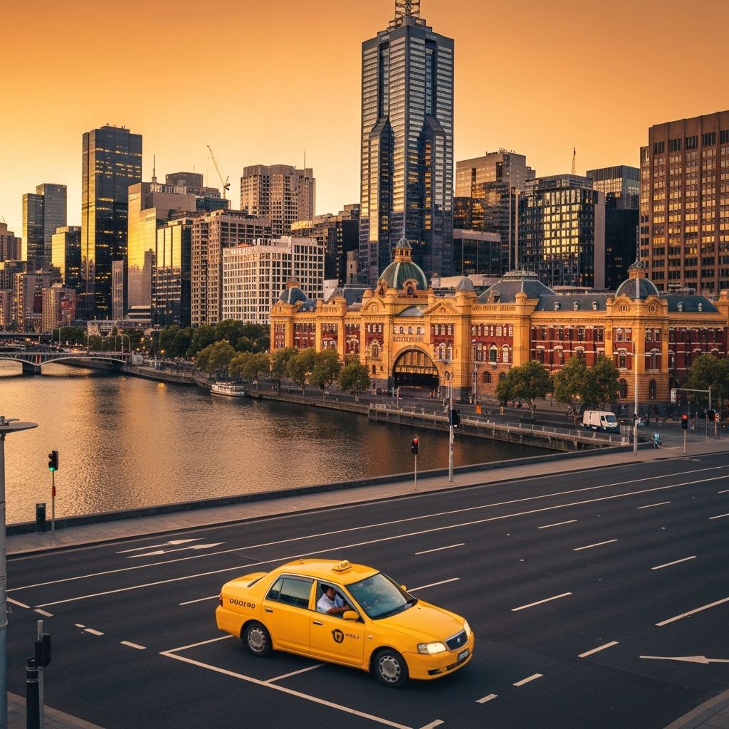 Melbourne city skyline at dusk